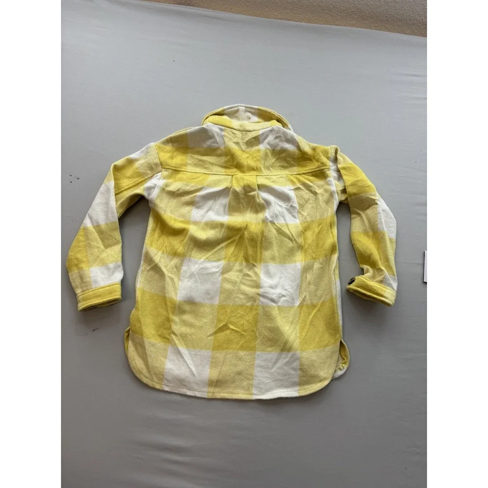H&M Boys Yellow White Plaid Flannel Shacket Button Up Shirt Size 10 Long Sleeve